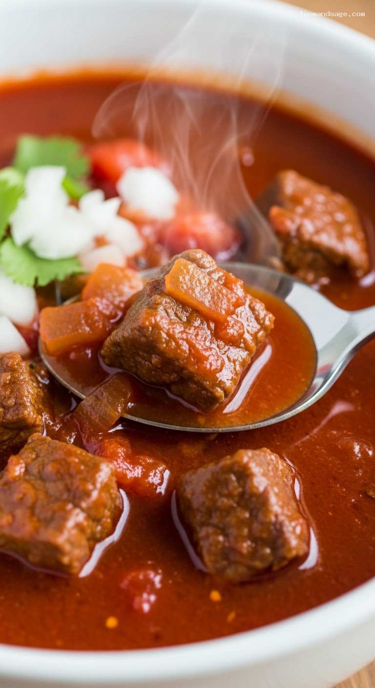 New Mexican Hatch Red Chile and Beef Chili – Closeup