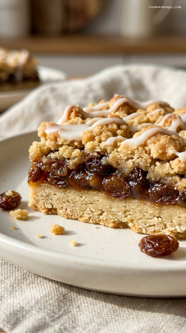 Old-Fashioned Glazed Spiced Raisin Bars – Closeup