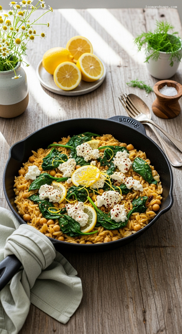 One-Pan Lemon Orzo with Spinach and Chickpeas