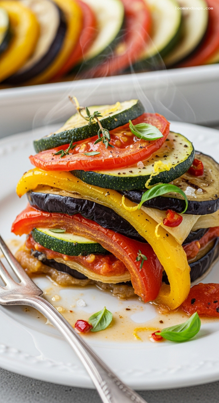 Oven-Baked Ratatouille Casserole with Herbs – Closeup