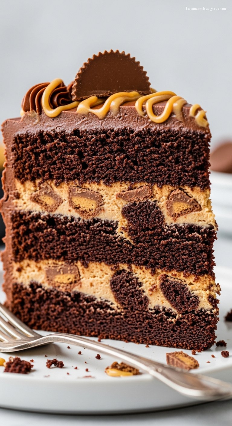 Over-the-Top Chocolate Peanut Butter Cup Layer Cake – Closeup
