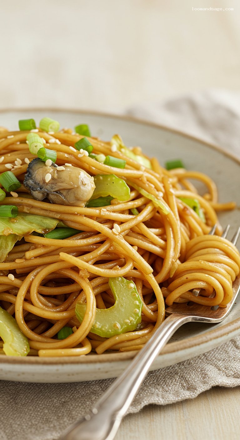 Panda Express Chow Mein Copycat with Veggies and Savory Glaze – Closeup