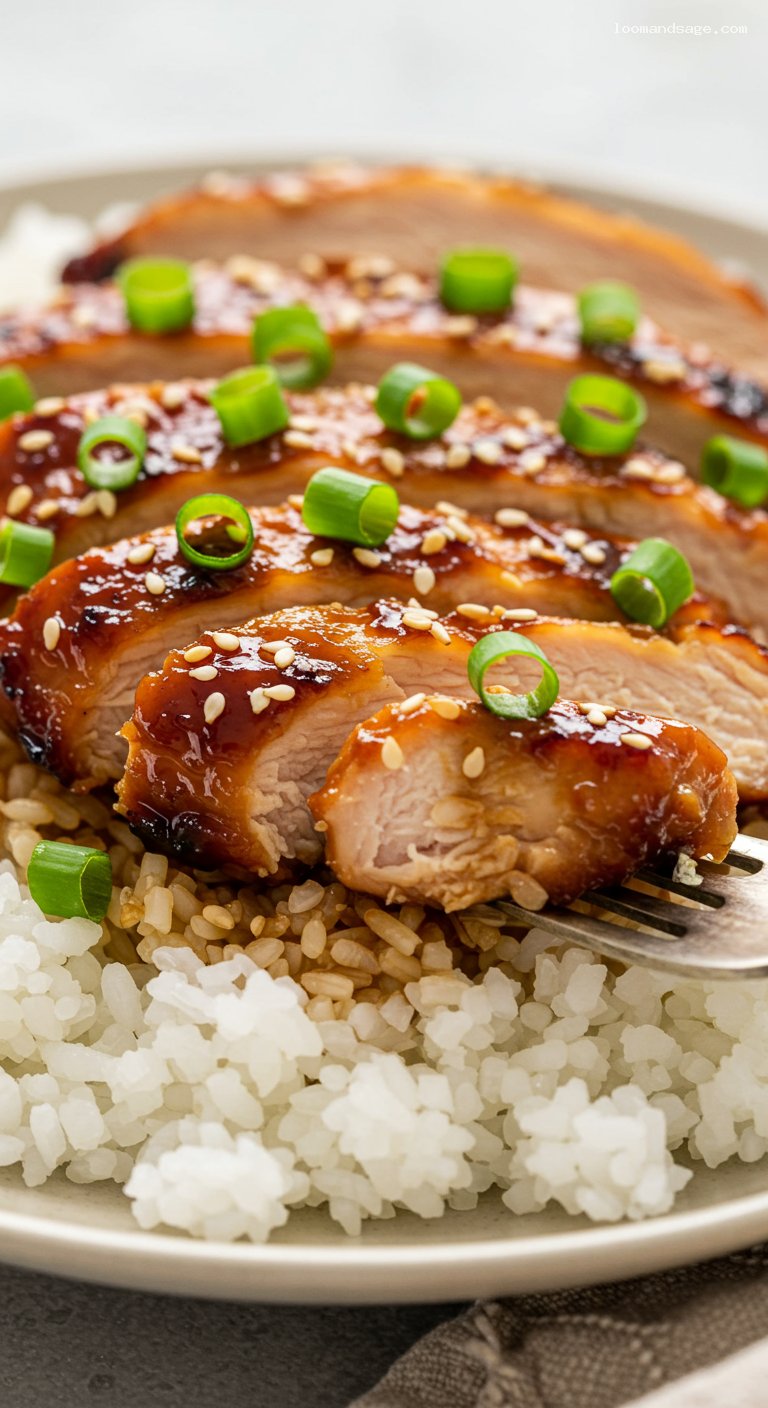 Panda Express Teriyaki Chicken Copycat Over Rice – Closeup