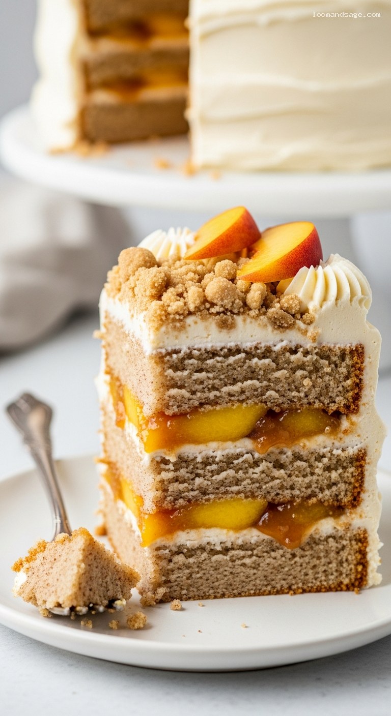 Peach Cobbler Layer Cake with Brown Sugar Buttercream – Closeup
