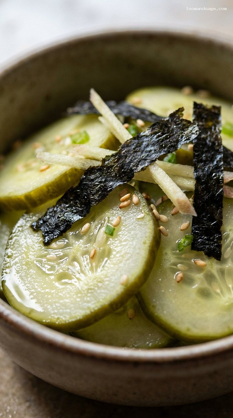 Pickled Nori Cucumbers With Rice Vinegar and Ginger – Closeup