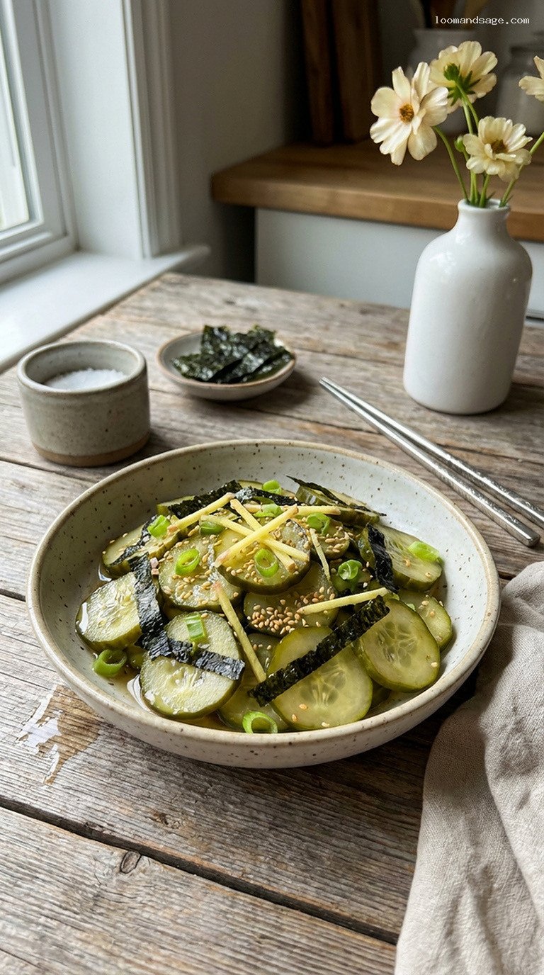 Pickled Nori Cucumbers With Rice Vinegar and Ginger