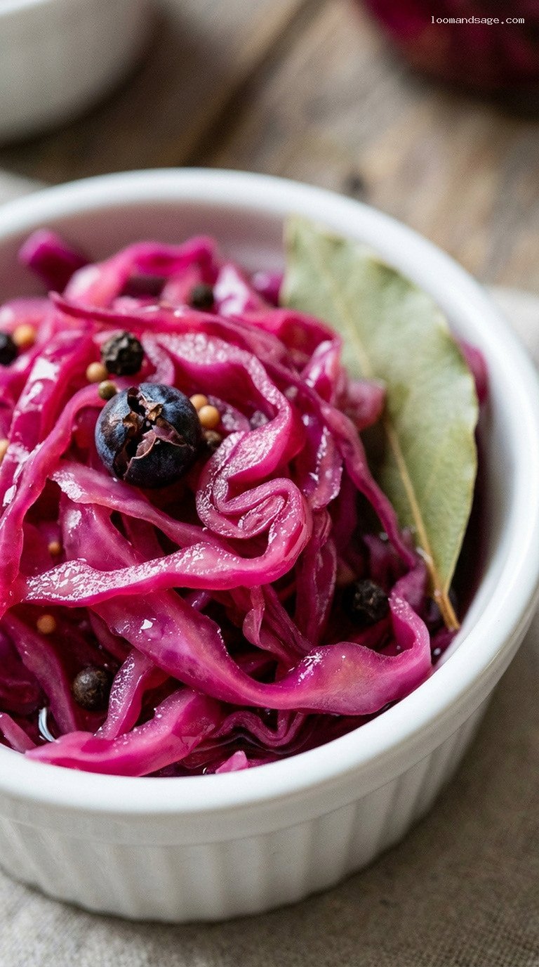 Pickled Red Cabbage with Juniper and Bay – Closeup