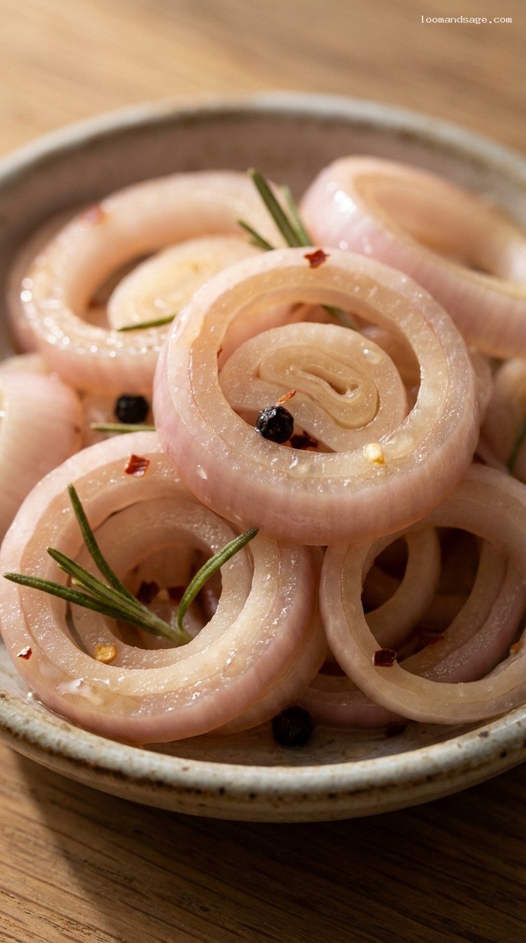Pickled Shallots With White Balsamic and Rosemary – Closeup