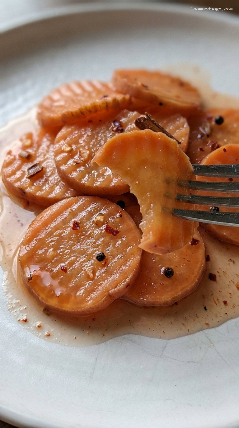 Pickled Sweet Potato Coins With Cinnamon and Smoked Paprika – Closeup