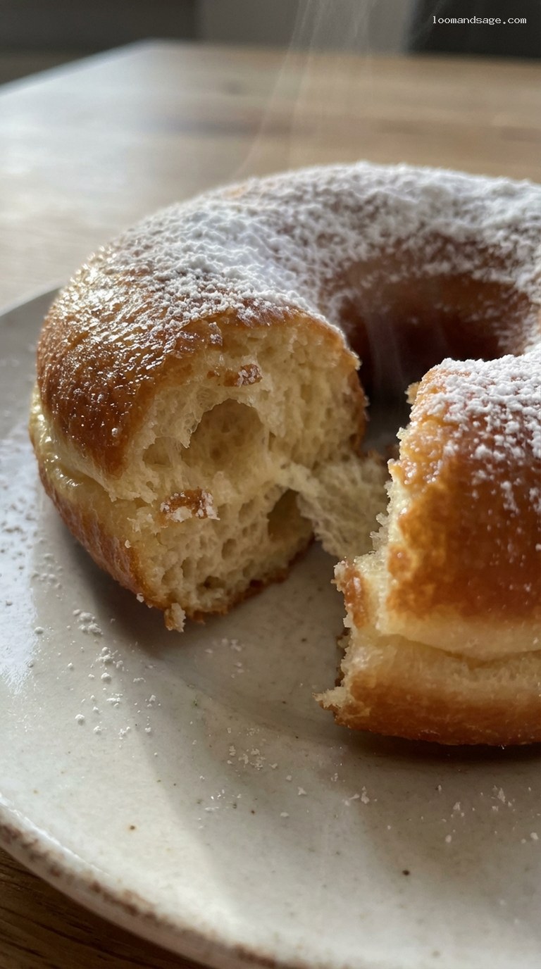 Pillowy Pennsylvania Dutch Fasnacht Doughnuts with Powdered Sugar – Closeup