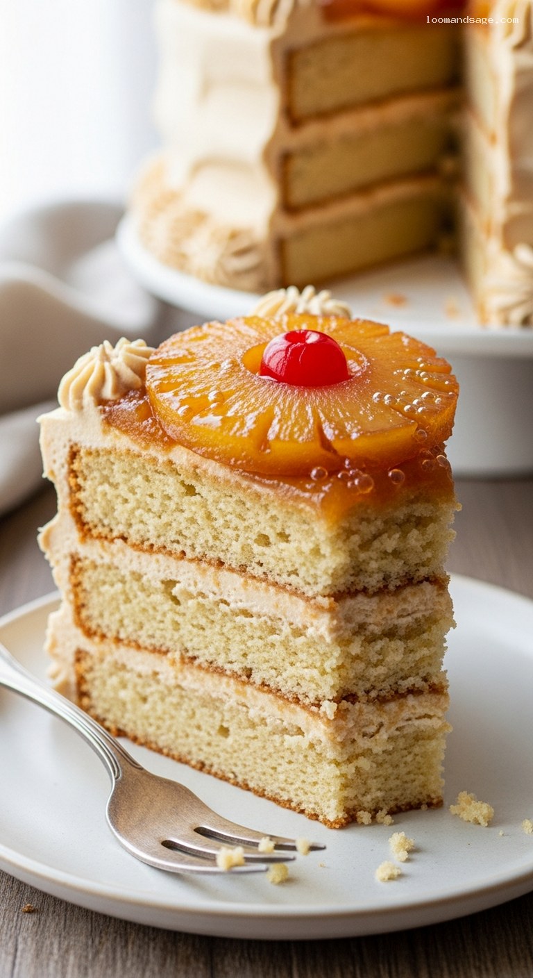 Pineapple Upside-Down Layer Cake with Brown Sugar Buttercream – Closeup