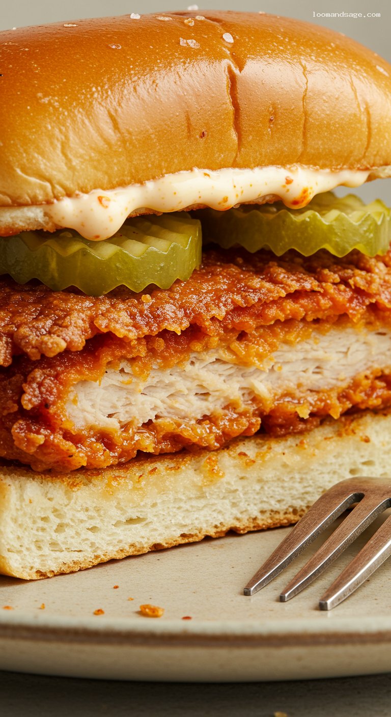Popeyes-Style Spicy Chicken Sandwich with Pickles – Closeup