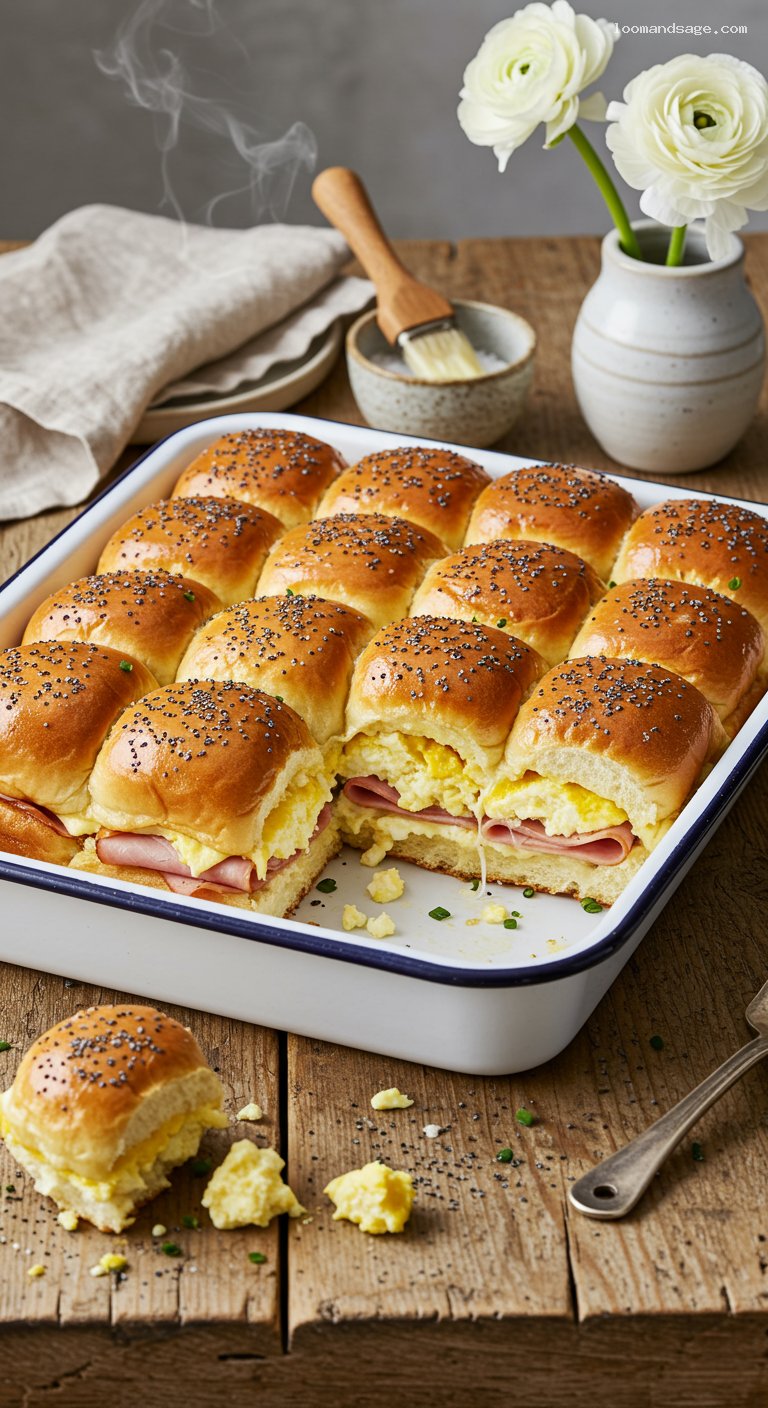 Poppy-Seed Ham, Egg & Swiss Breakfast Sliders