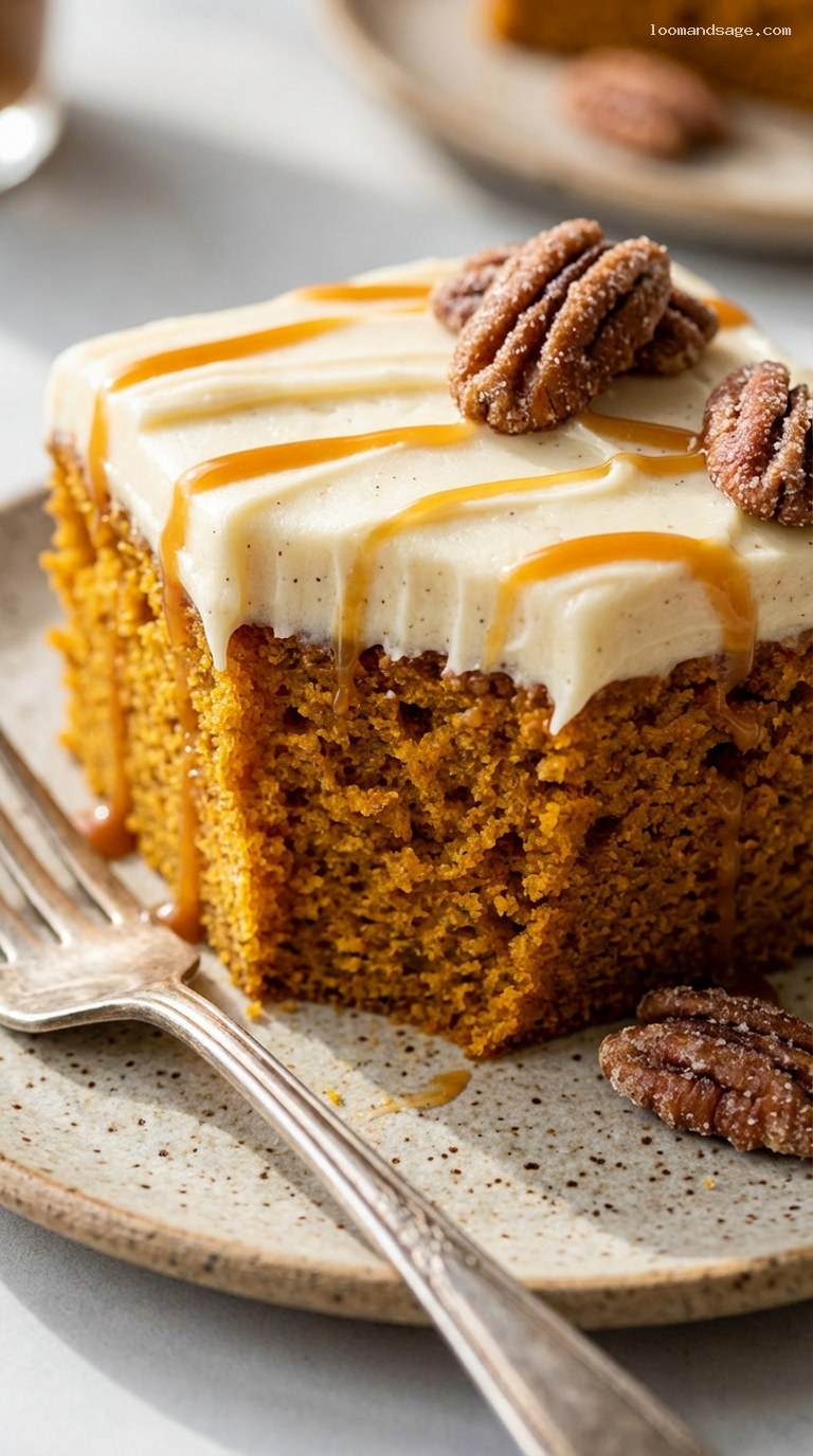 Pumpkin Spice Cake with Cinnamon Cream Cheese Frosting – Closeup