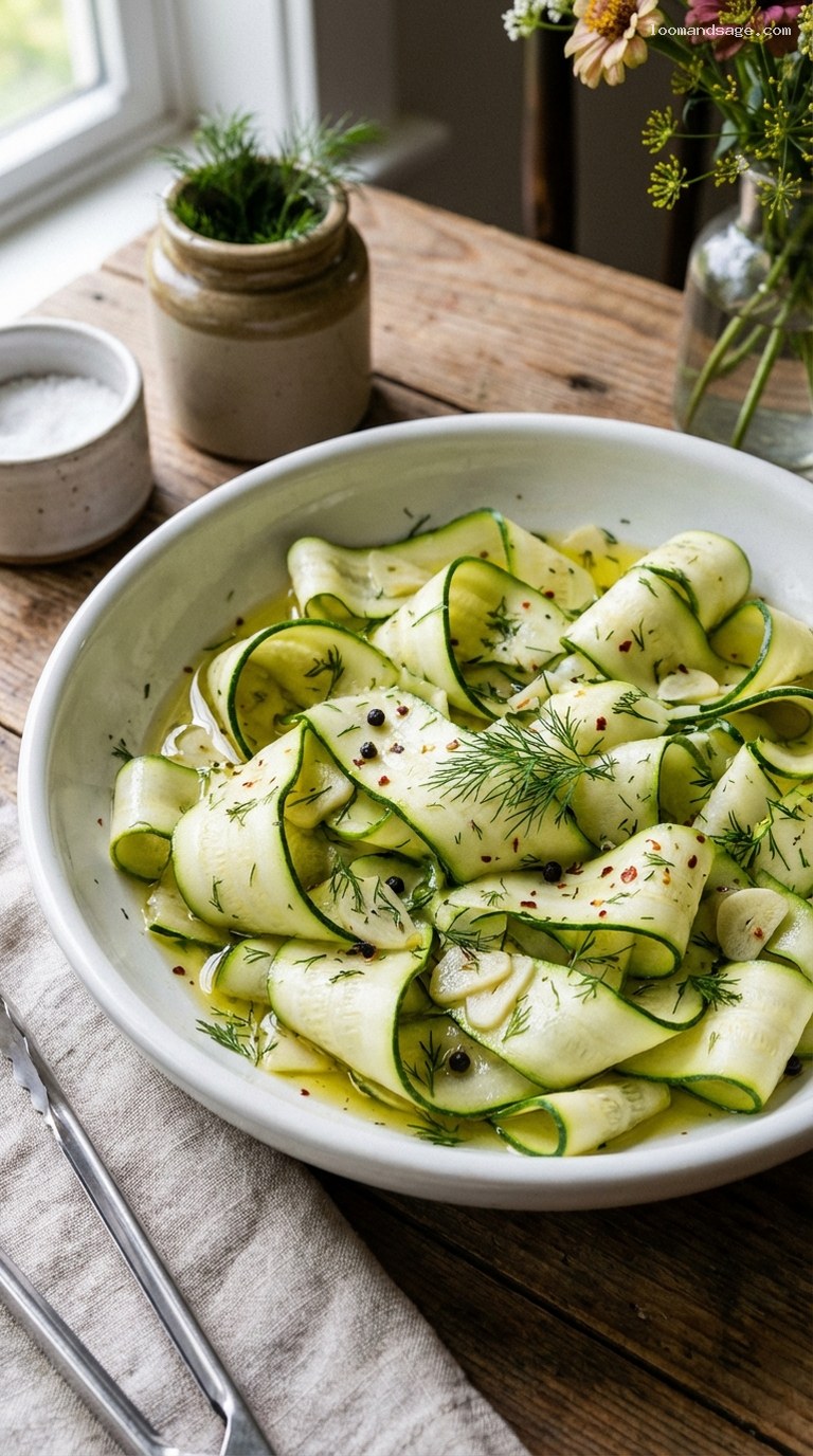 Quick Pickled Zucchini Ribbons with Garlic and Dill