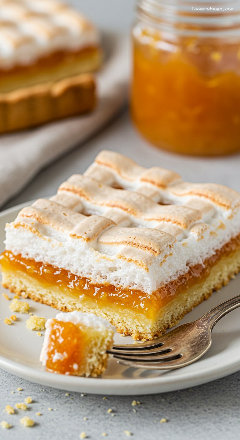 Rákóczi-Túrós Squares with Apricot and Meringue – Closeup
