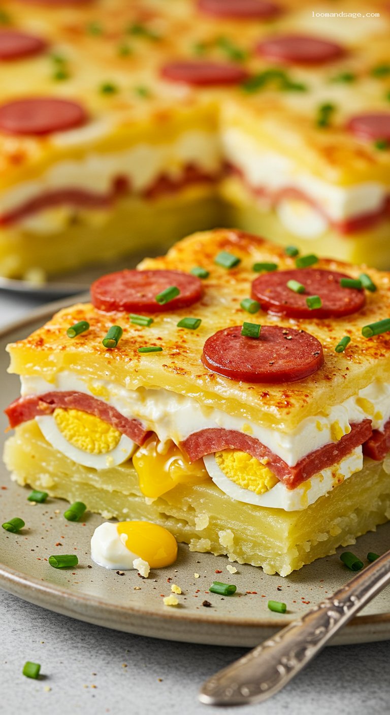 Rakott Krumpli: Hungarian Layered Potato Casserole – Closeup