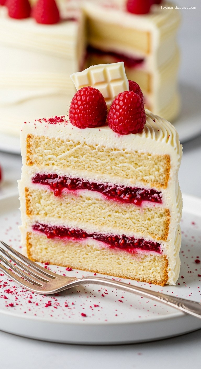 Raspberry White Chocolate Layer Cake with Cream Cheese Frosting – Closeup