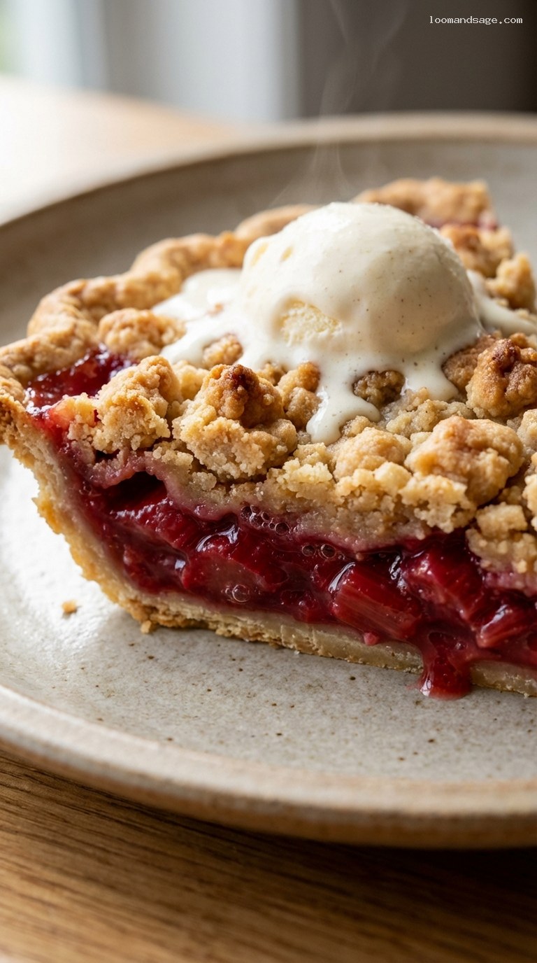 Rhubarb Crumb Pie with Buttery Crunch Topping – Closeup