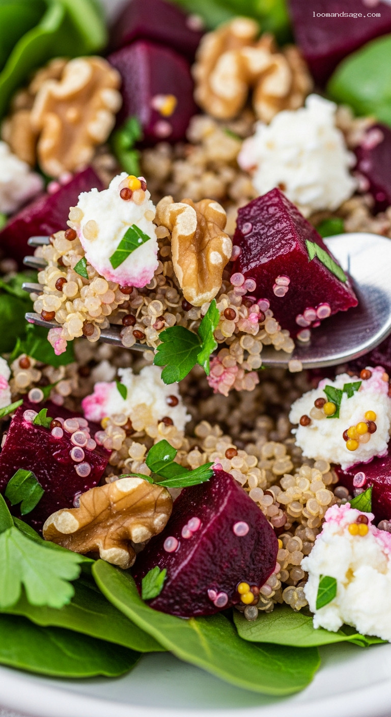 Roasted Beet and Goat Cheese Quinoa Salad – Closeup