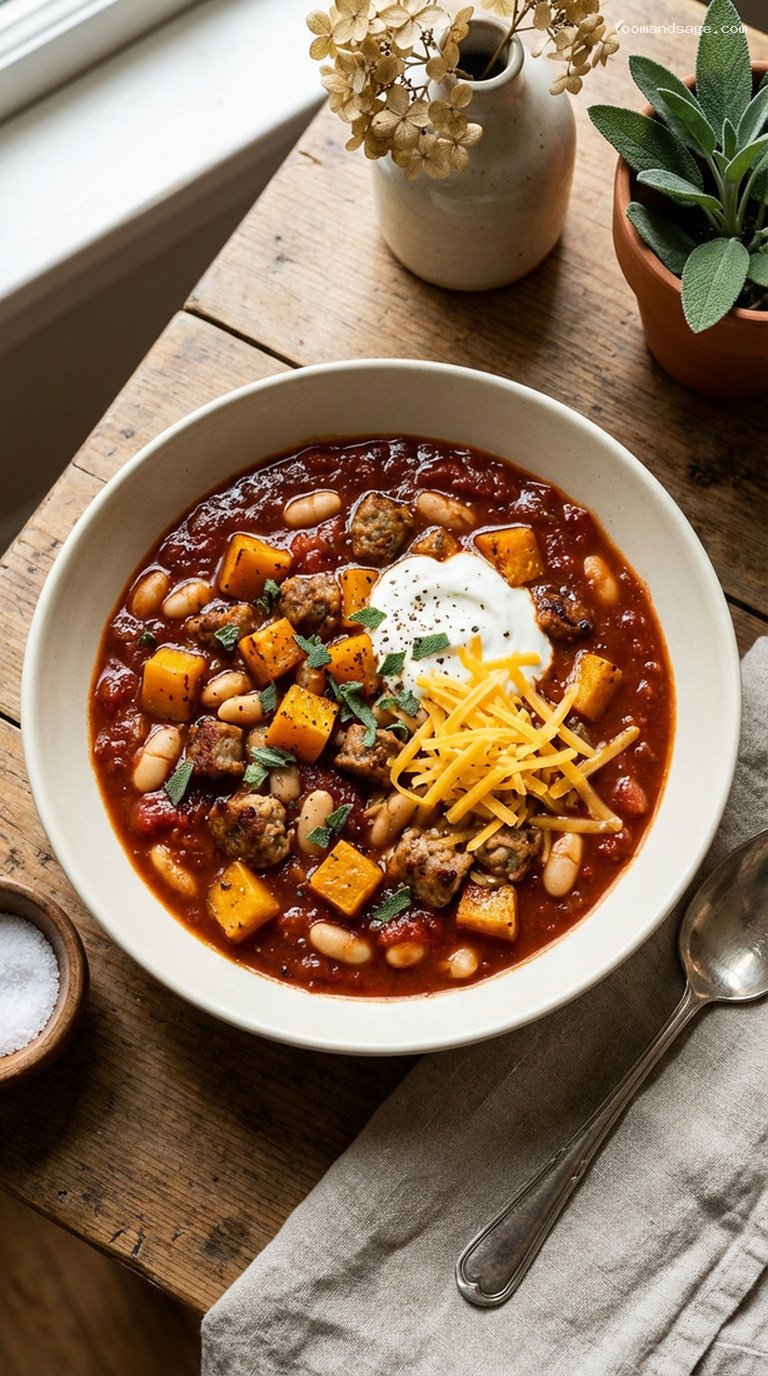 Roasted Butternut Squash and Sage Sausage Chili
