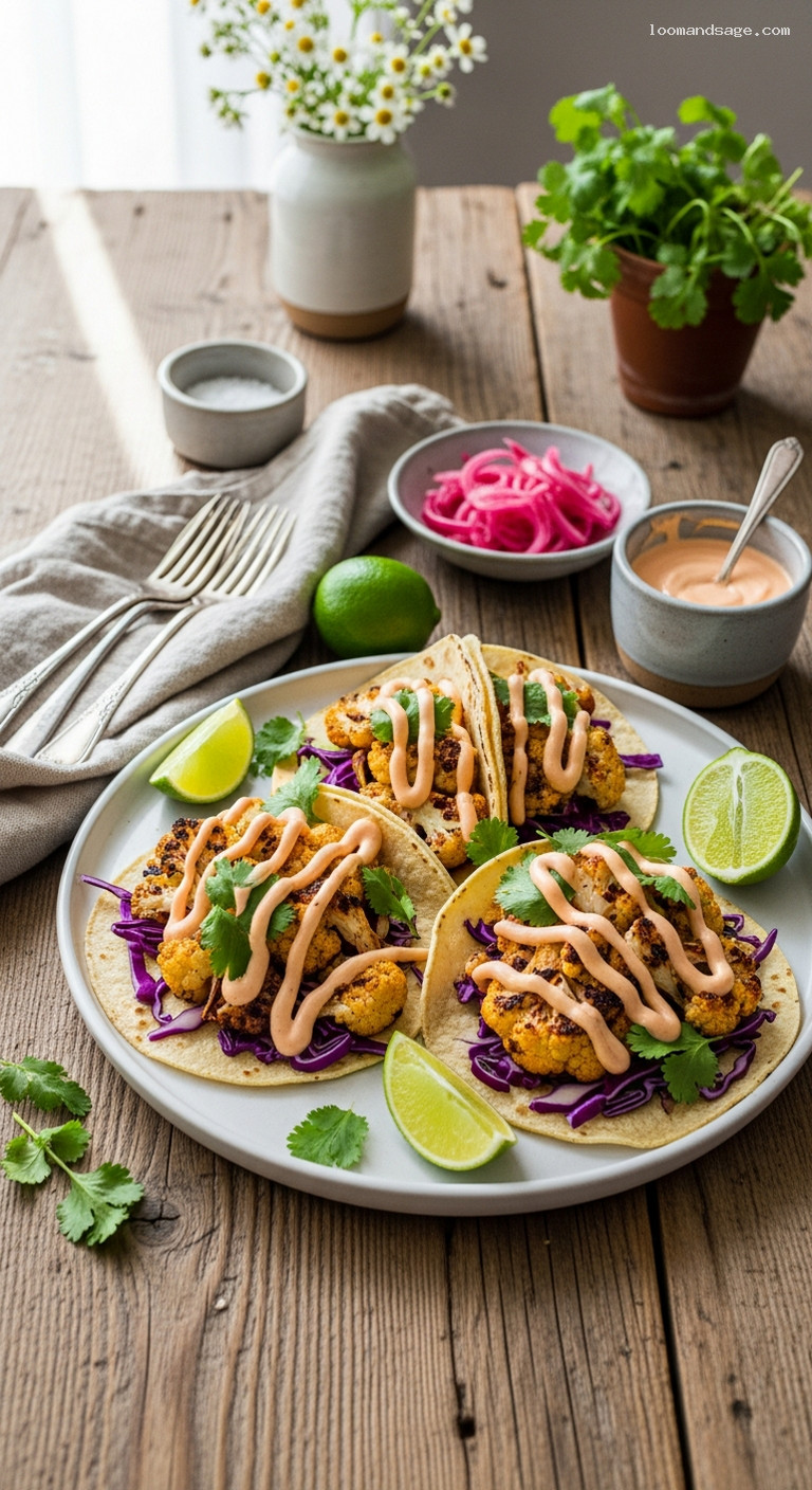 Roasted Cauliflower Tacos with Chipotle Crema