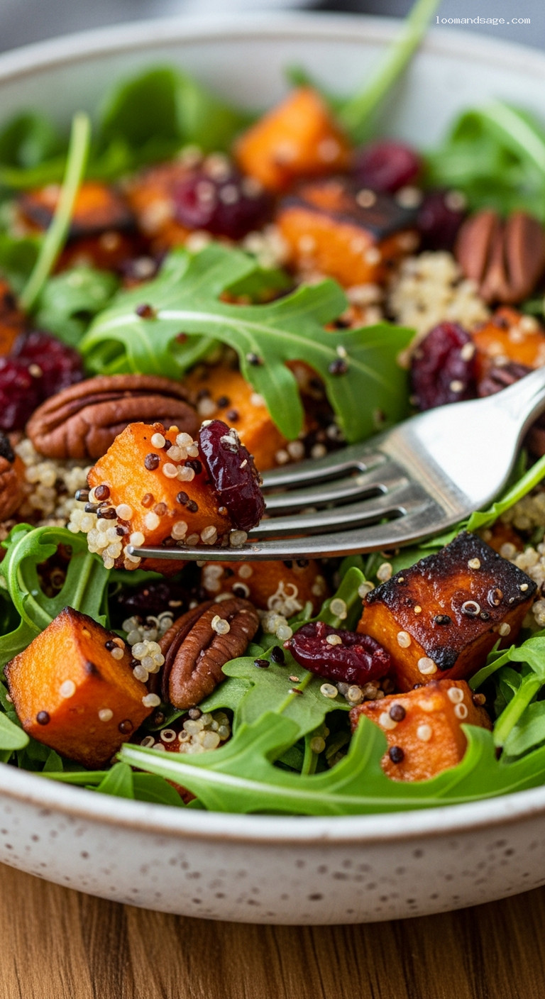 Roasted Sweet Potato Quinoa Salad with Honey-Dijon Dressing – Closeup