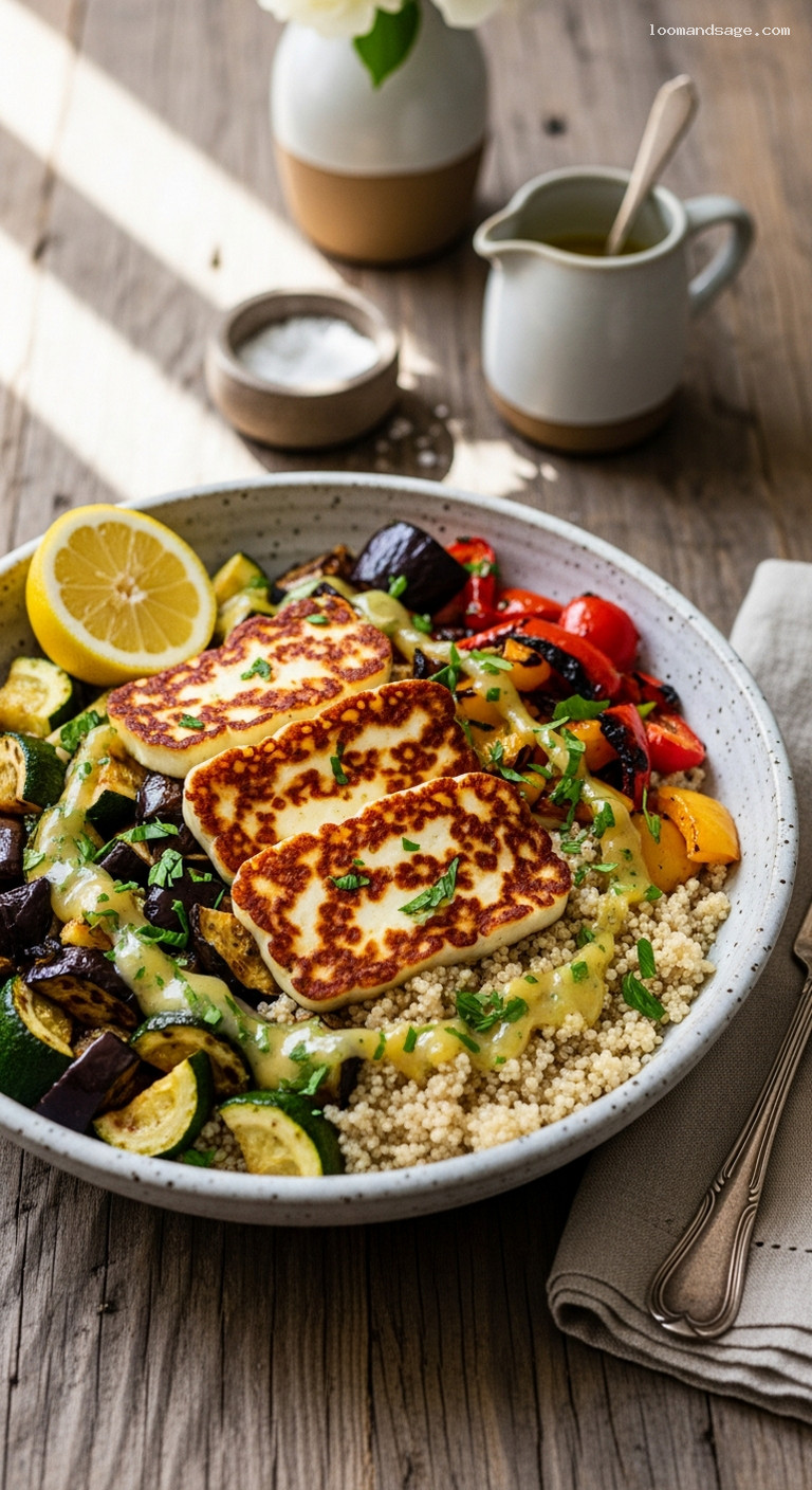 Roasted Veggie and Halloumi Quinoa Bowl