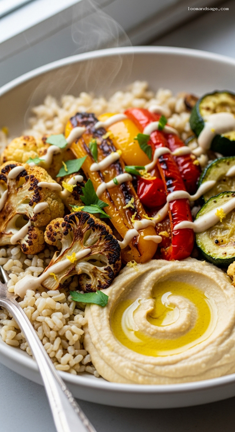 Roasted Veggie and Hummus Grain Bowls – Closeup