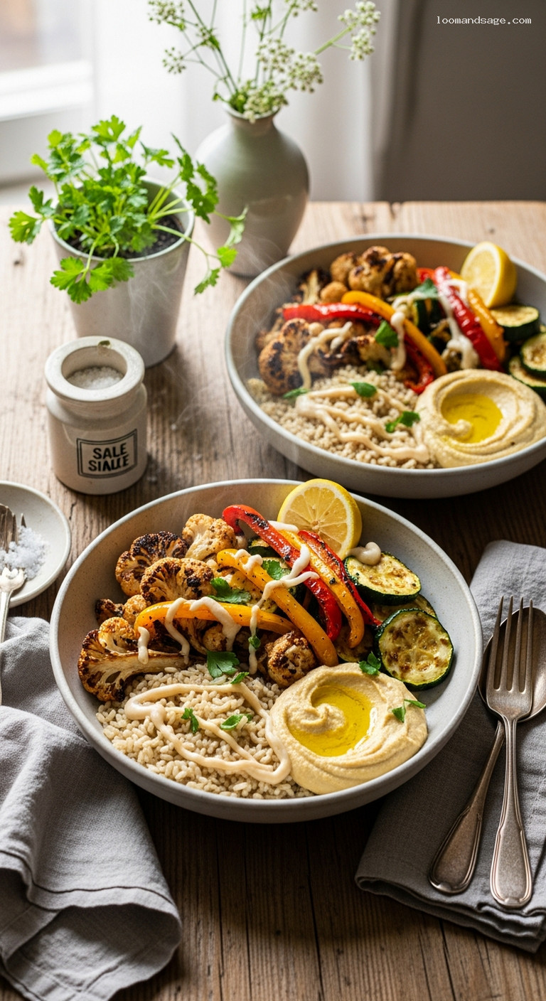 Roasted Veggie and Hummus Grain Bowls
