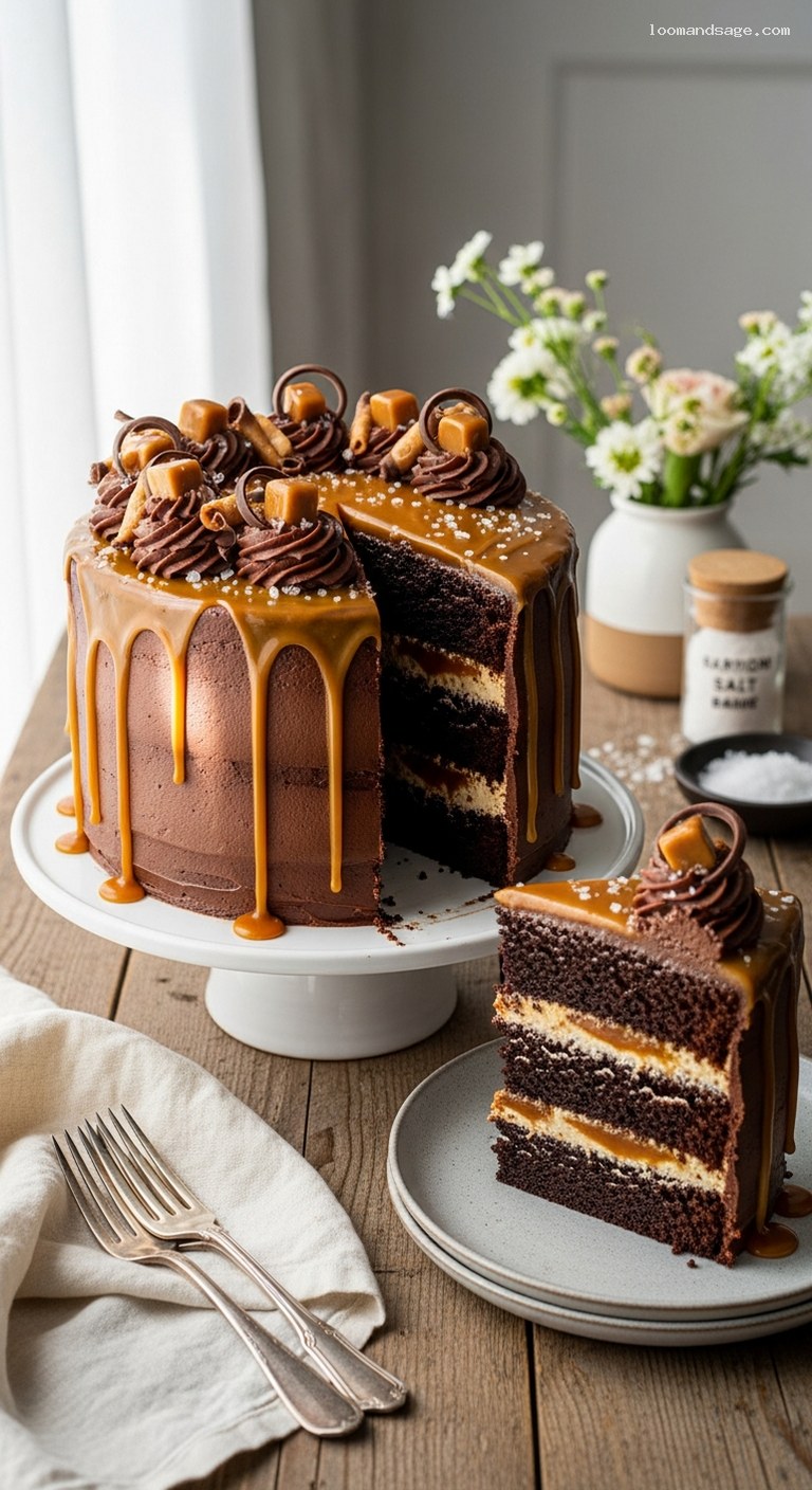 Salted Caramel Chocolate Layer Cake with Buttercream