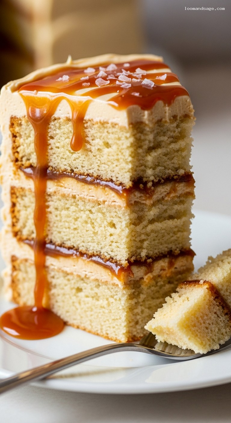 Salted Caramel Layer Cake with Caramel Buttercream Frosting – Closeup