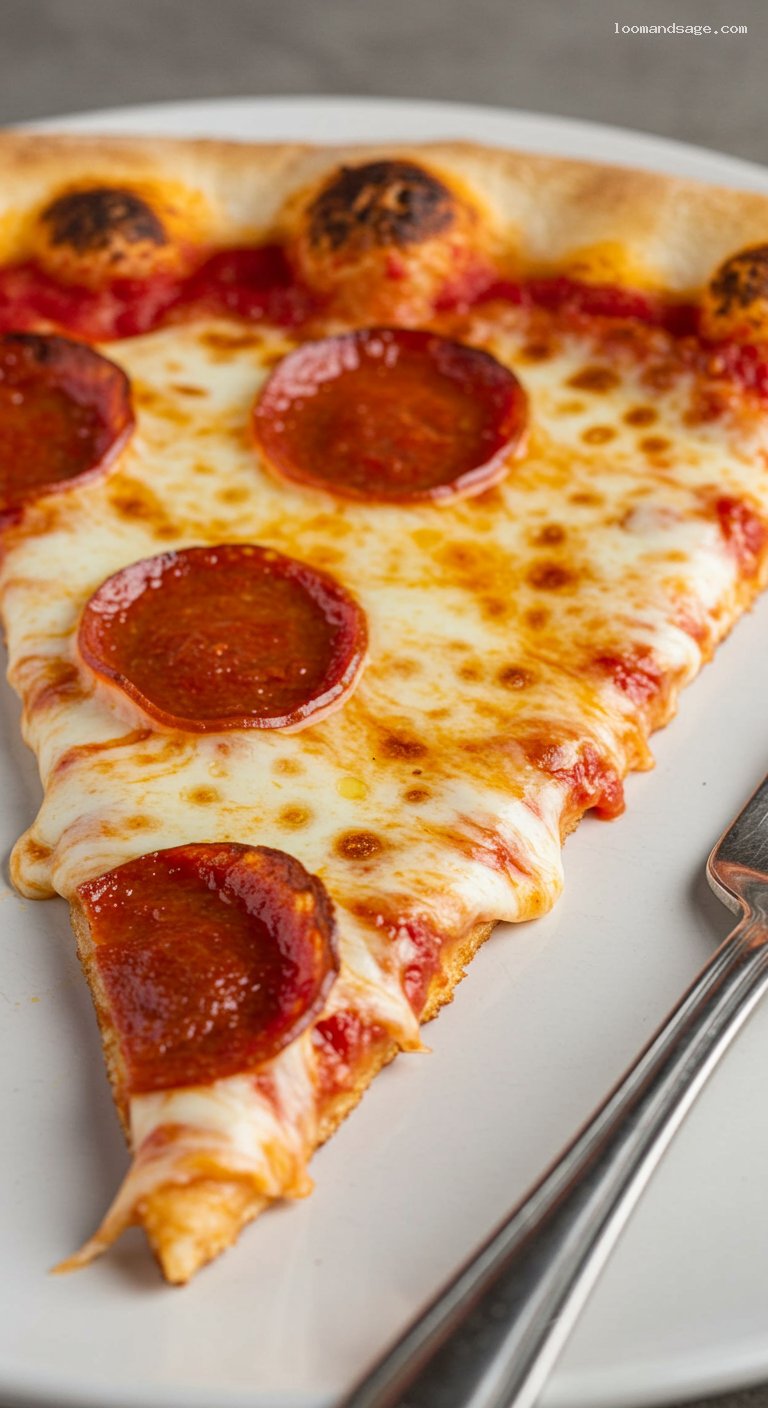 Sbarro-Style New York Pepperoni Pizza Slice – Closeup