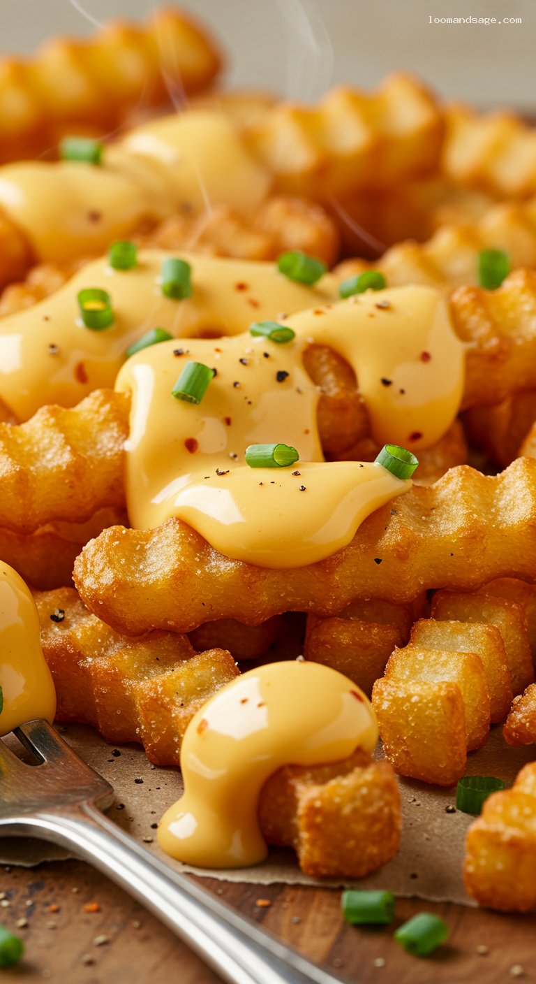 Shake Shack-Style Cheese Fries with Tangy Cheese Sauce – Closeup