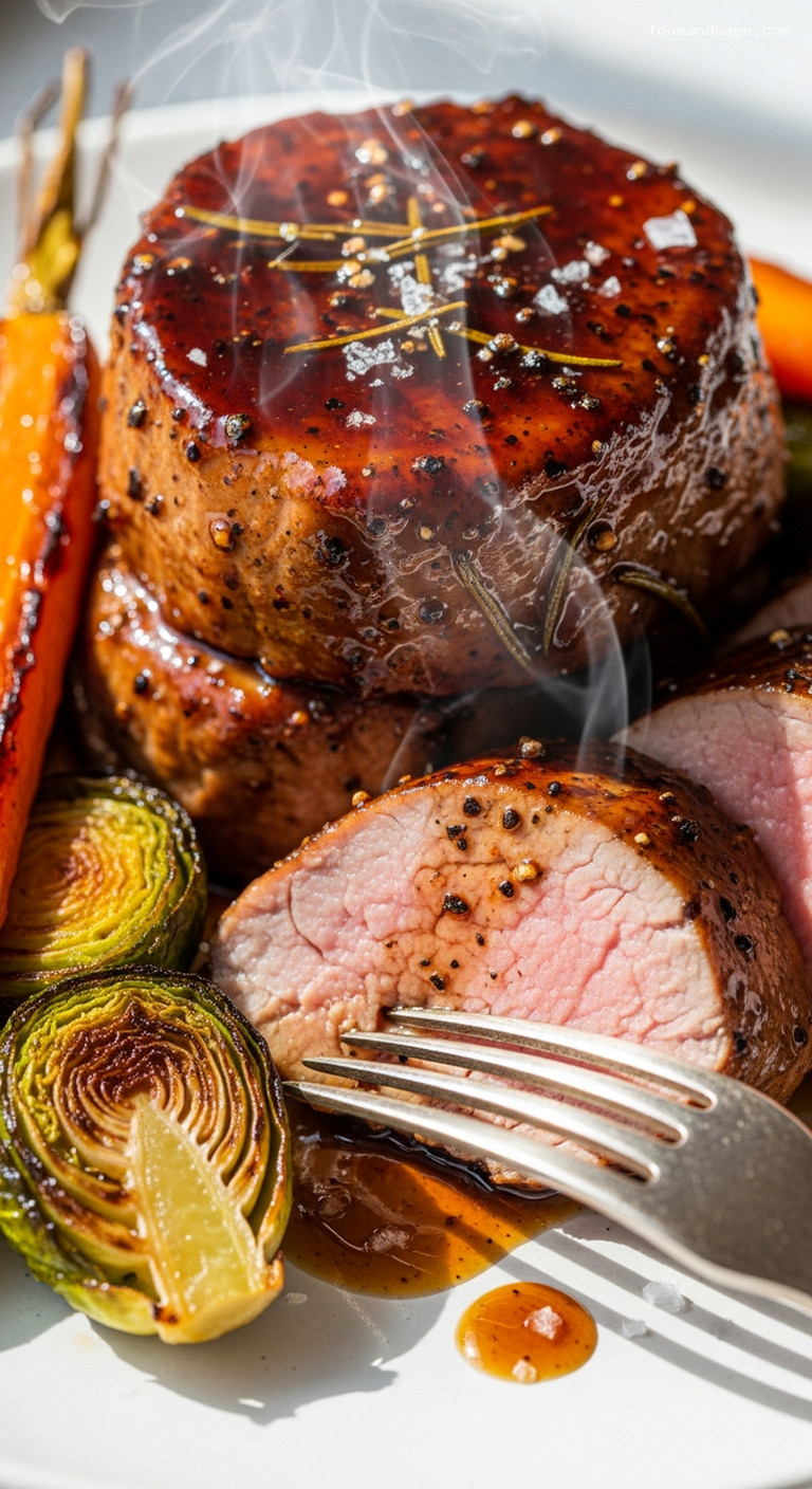 Sheet-Pan Balsamic-Glazed Pork Tenderloin with Roasted Veggies – Closeup