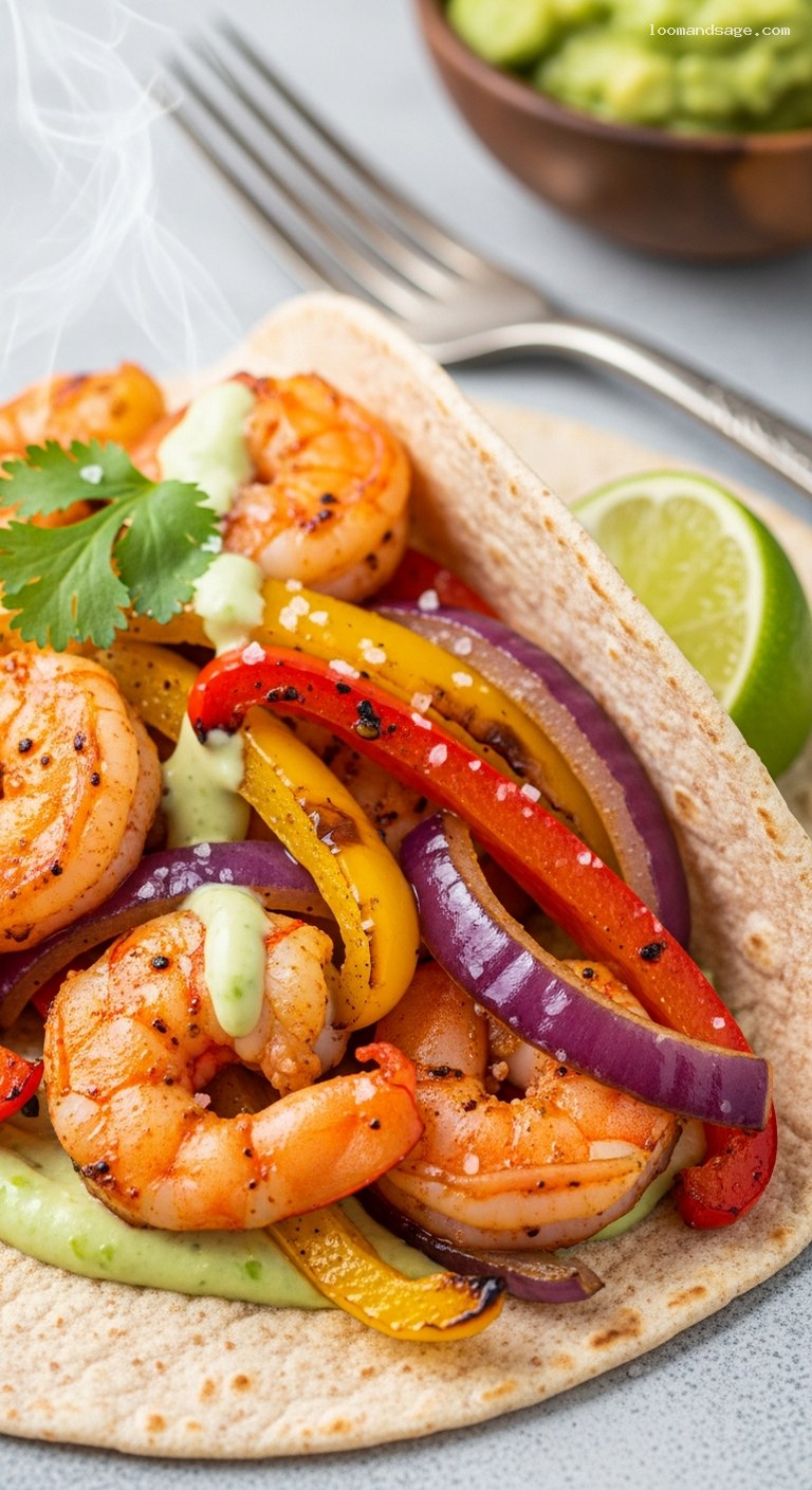 Sheet-Pan Shrimp Fajitas with Smoky Peppers – Closeup