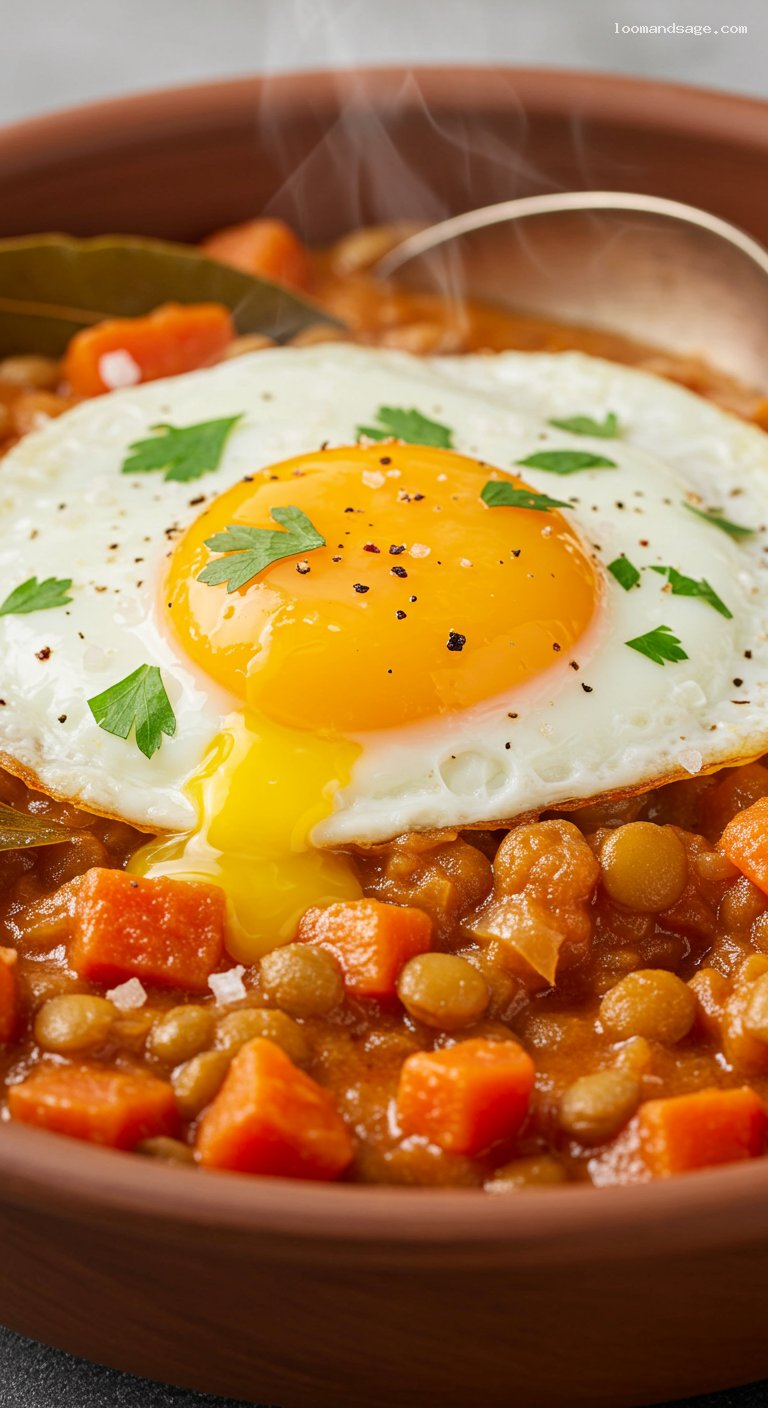 Silky Hungarian Lentil Stew with Bay and Garlic – Closeup