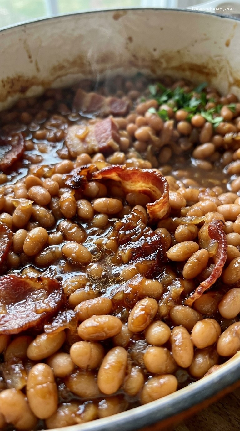 Slow-Baked Amish Beans with Molasses and Smoked Pork – Closeup