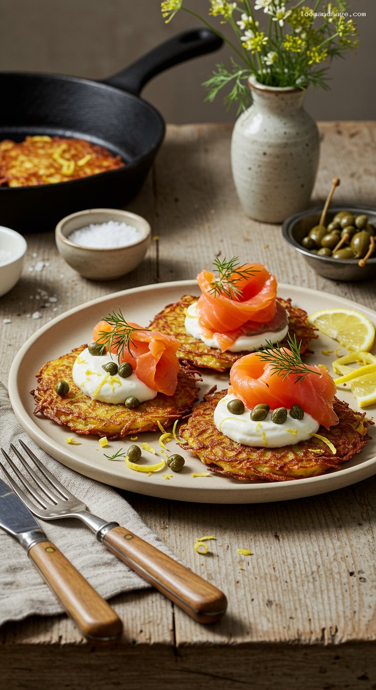 Smoked Salmon Latkes With Crème Fraîche and Dill