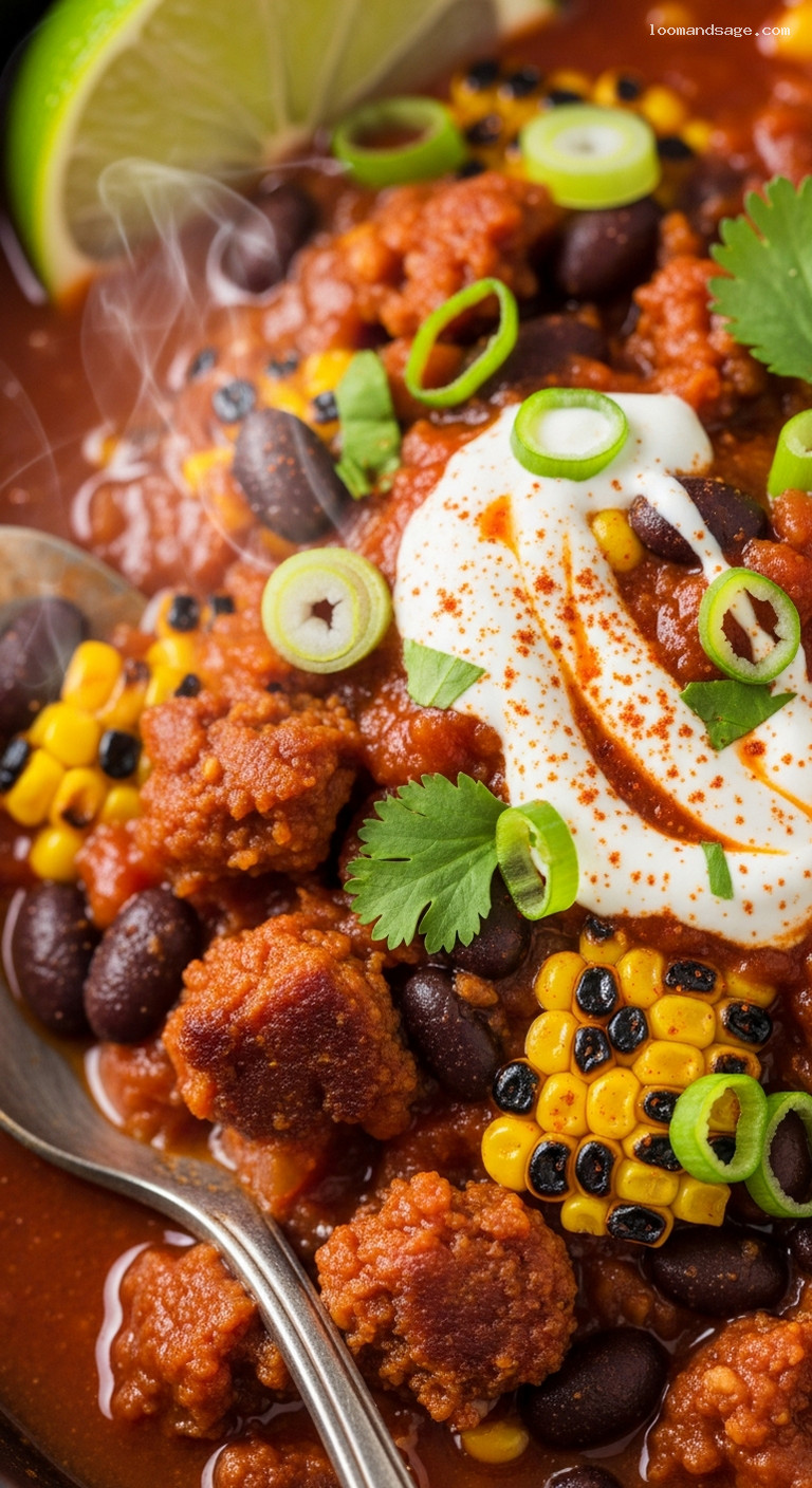 Smoky Black Bean and Chorizo Chili – Closeup