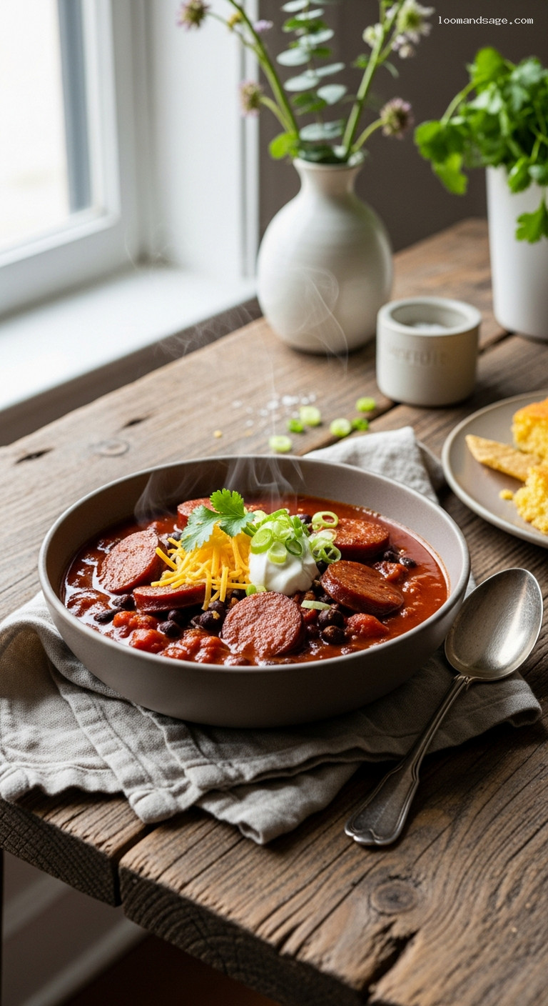 Smoky Bourbon Paprika Sausage and Black Bean Chili