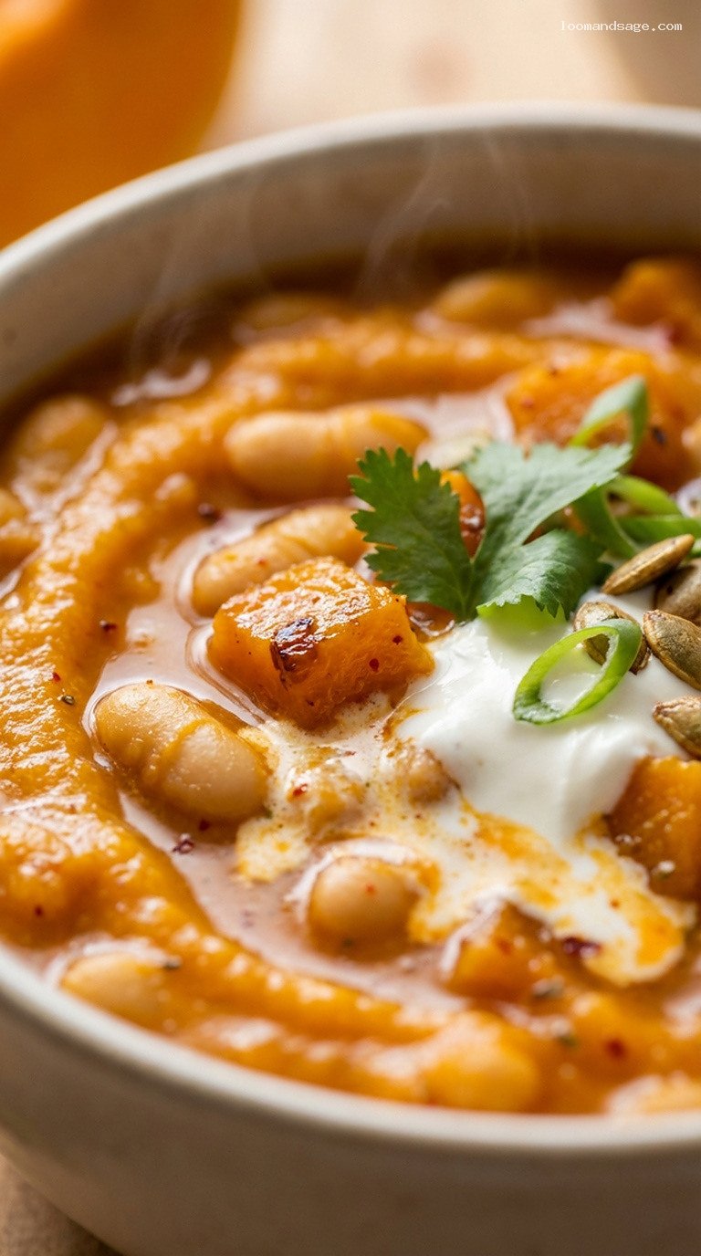 Smoky Chipotle Butternut and White Bean Chili – Closeup