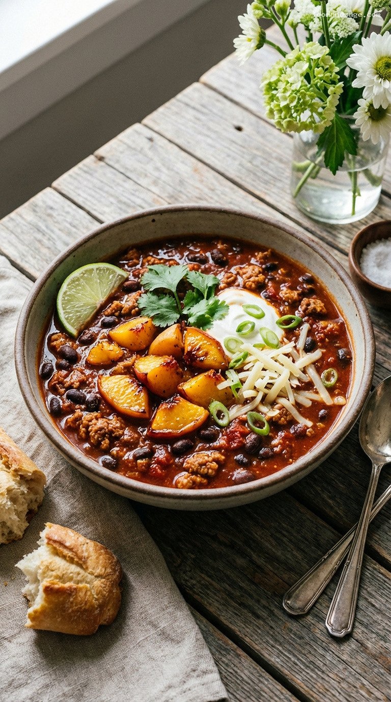 Smoky Chipotle Chili With Roasted Peaches and Black Beans