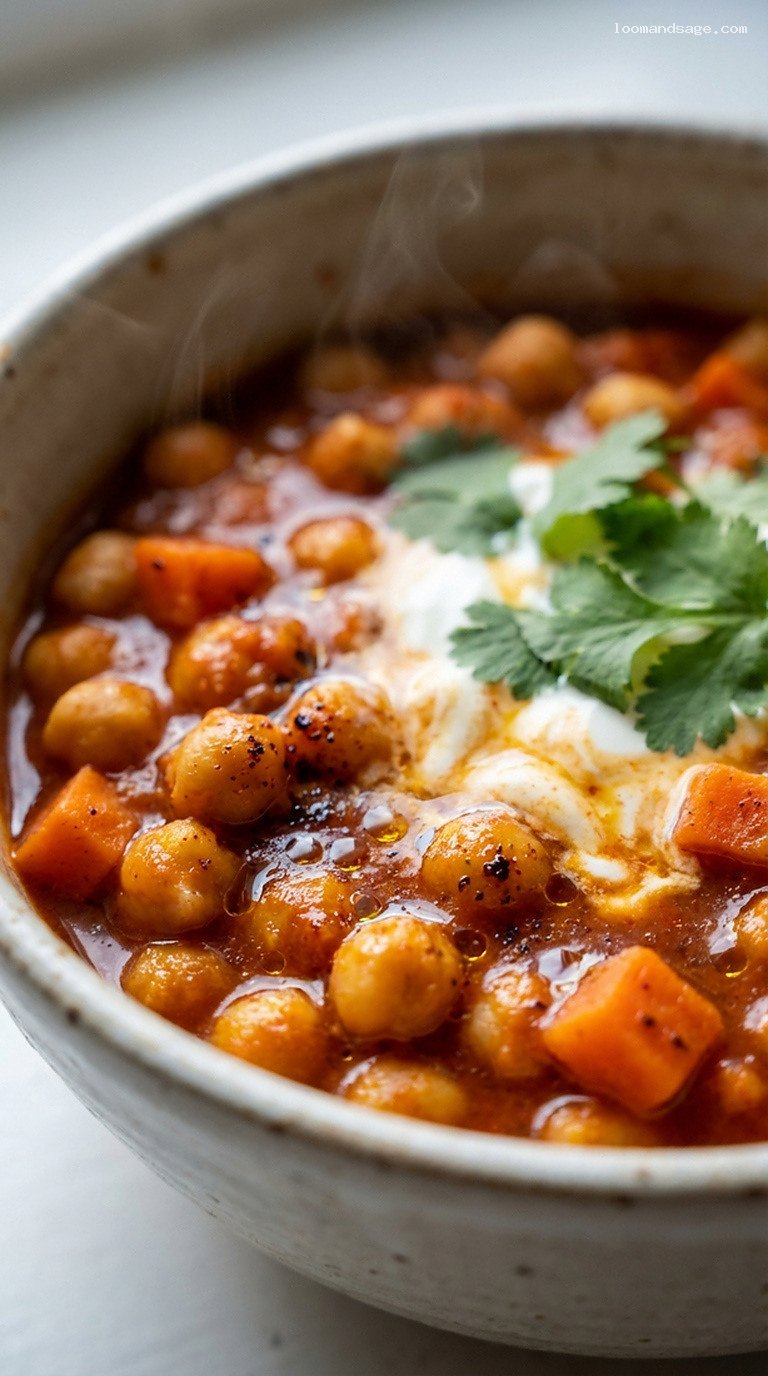Smoky Paprika Chickpea and Carrot Vegetarian Chili – Closeup