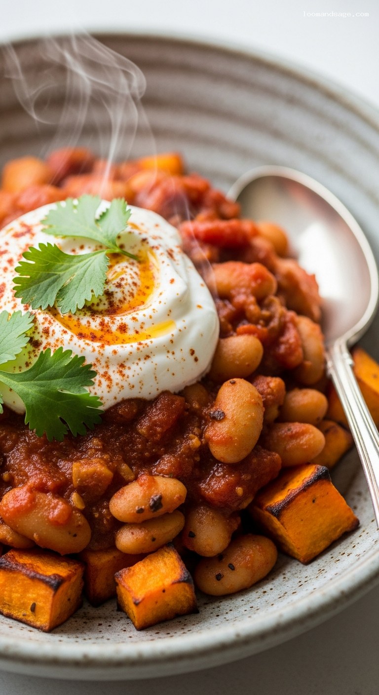 Smoky Turkey and White Bean Chili with Sweet Potatoes – Closeup