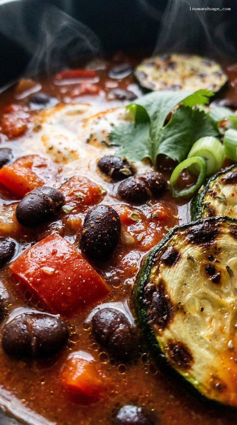 Smoky Zucchini and Black Bean Summer Chili – Closeup