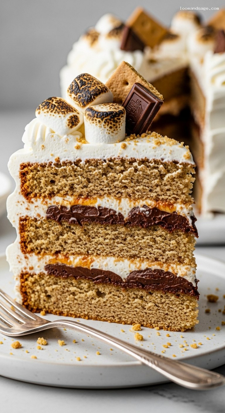 S’mores Layer Cake With Toasted Marshmallow Buttercream – Closeup