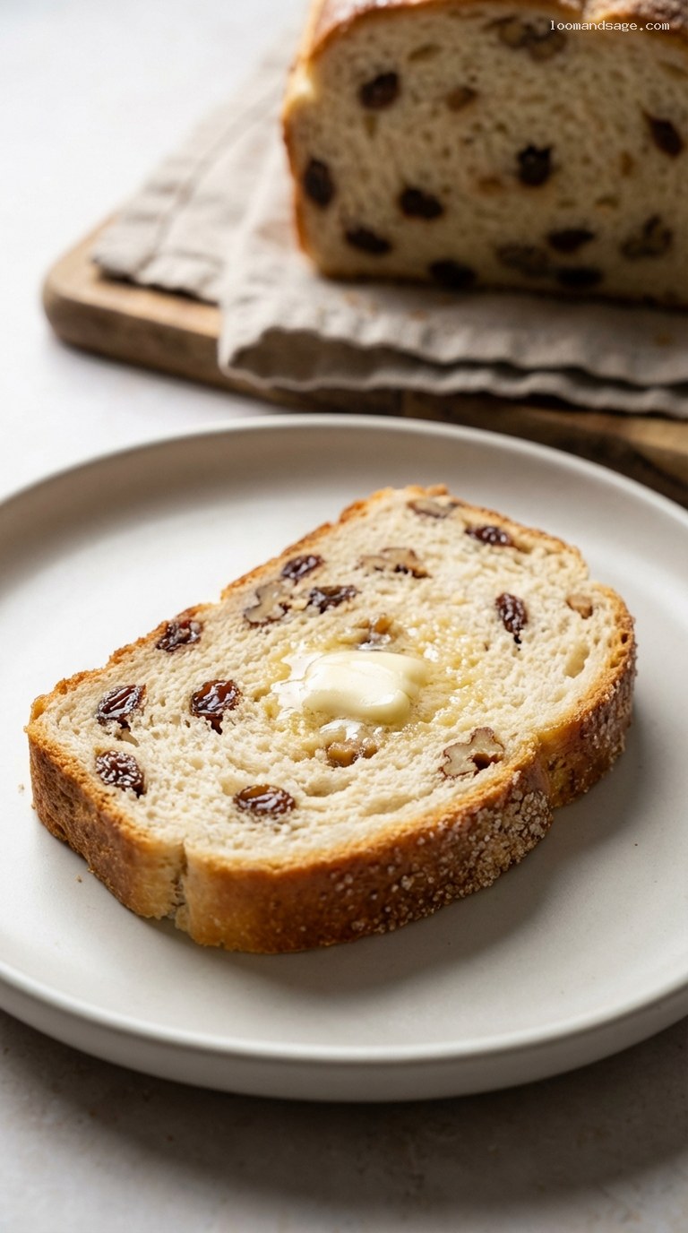 Soft Amish Walnut Raisin Breakfast Bread – Closeup