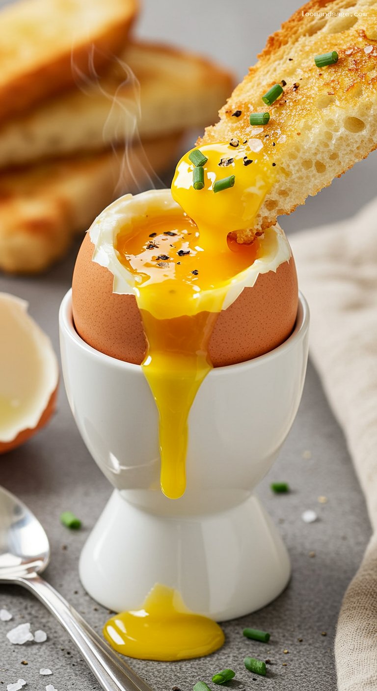 Soft-Boiled Dippy Eggs with Buttered Toast Soldiers – Closeup