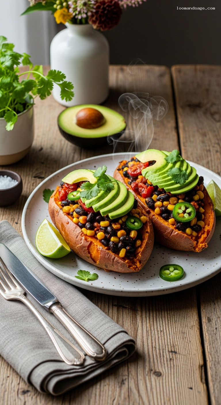 Spicy Black Bean and Corn Stuffed Sweet Potatoes